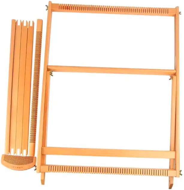 Fireside Crafts Solid Wood Table-top Weaving Loom, 25.2" H x 19.3" W Extra Large Frame, Solid Maple with Sturdy Metal fastenings, Comb, Shuttle, Hanging Rod, Weaving Loom for Aspiring hobbyists.