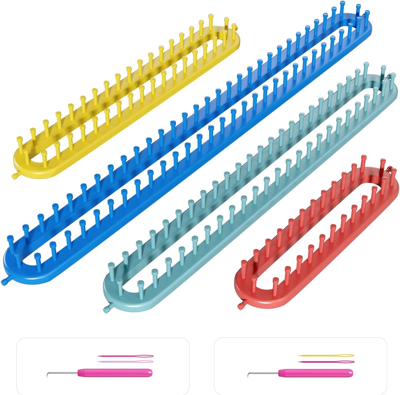cureder Knitting Loom Long Knitting Loom Kit- Set of 4 Plastic Looms Knitting with 2 Knitting Yarn Loom Needle and 2 Plastic Loom Pick, Fit Craft Kit Tool for Giveaways Souvenirs, Gifts