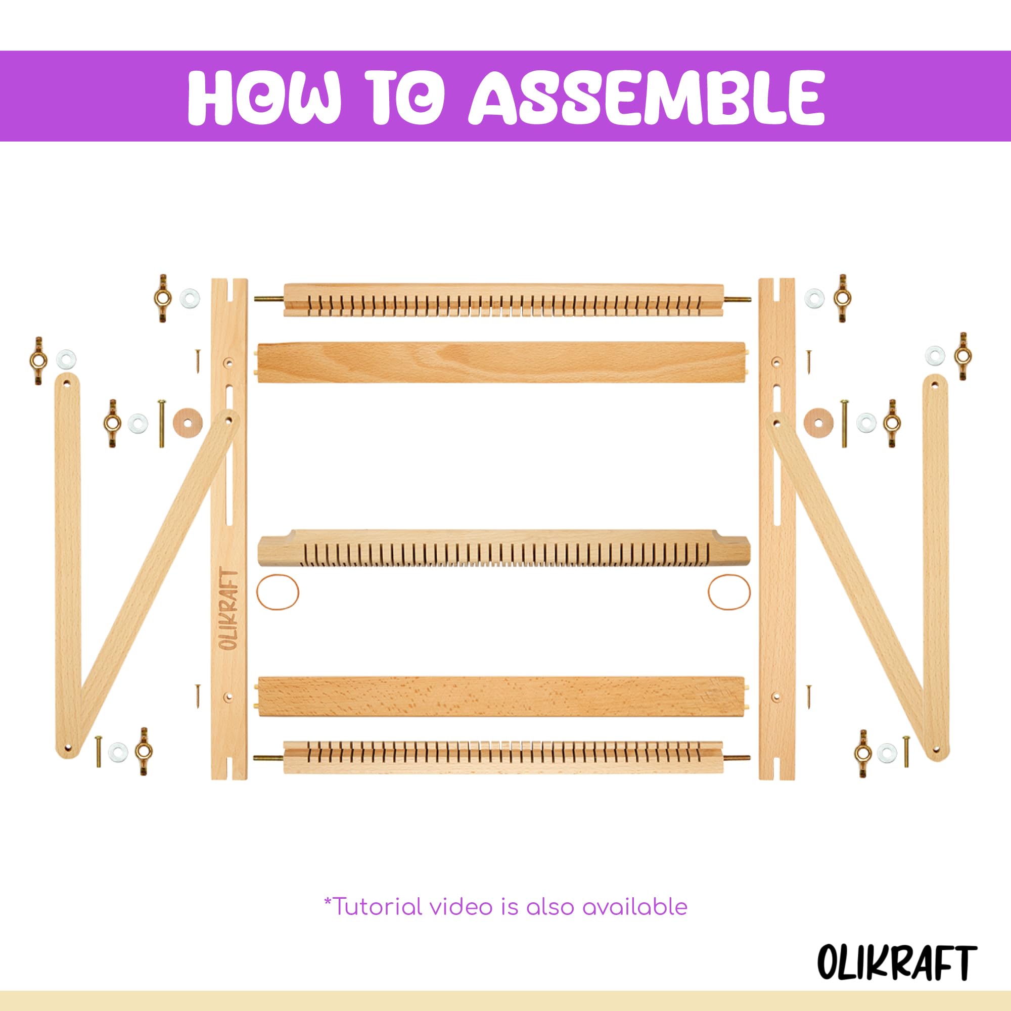 Olikraft Weaving Loom for Kids & Adults with Adjustable Stand - Wooden Loom. Weaving Kit. Telar. (Large)