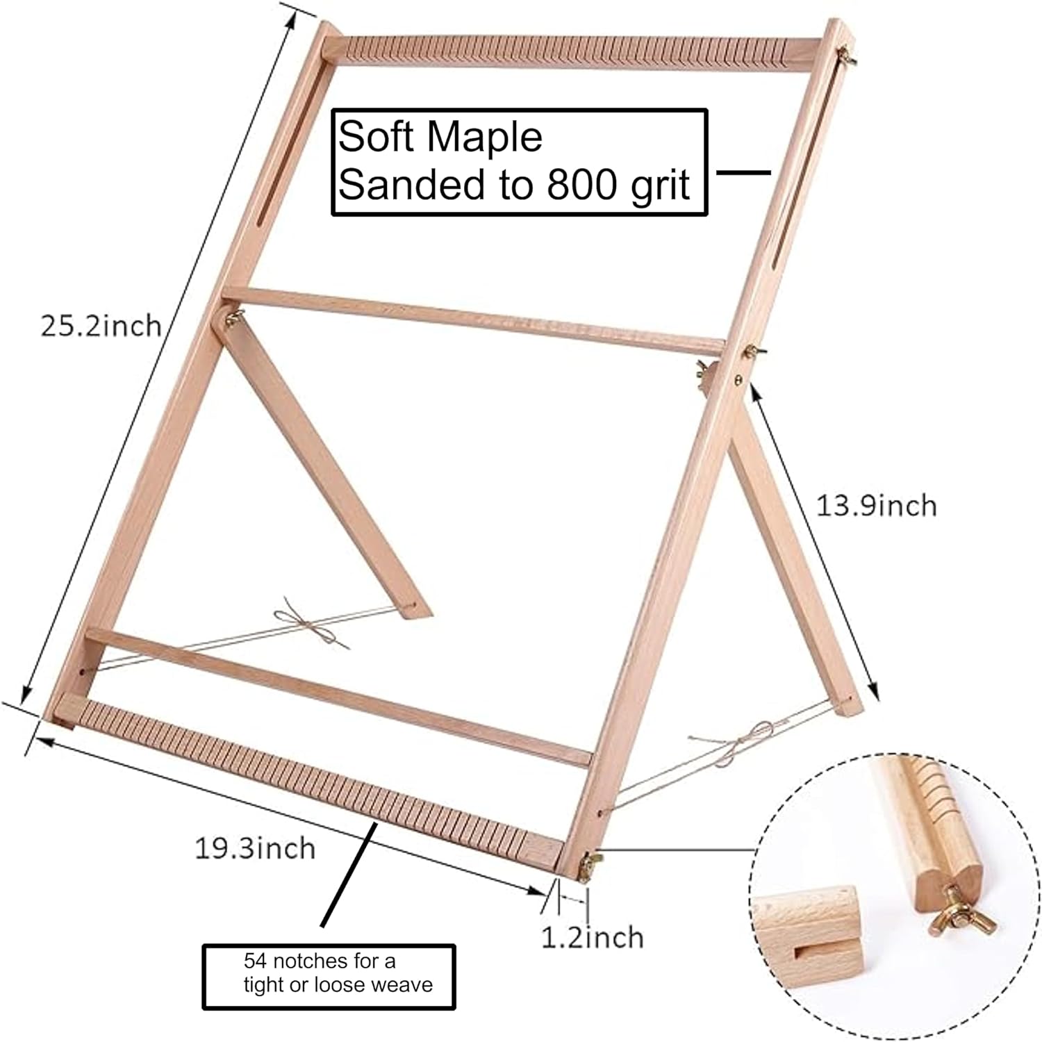 Fireside Crafts Solid Wood Table-top Weaving Loom, 25.2" H x 19.3" W Extra Large Frame, Solid Maple with Sturdy Metal fastenings, Comb, Shuttle, Hanging Rod, Weaving Loom for Aspiring hobbyists.