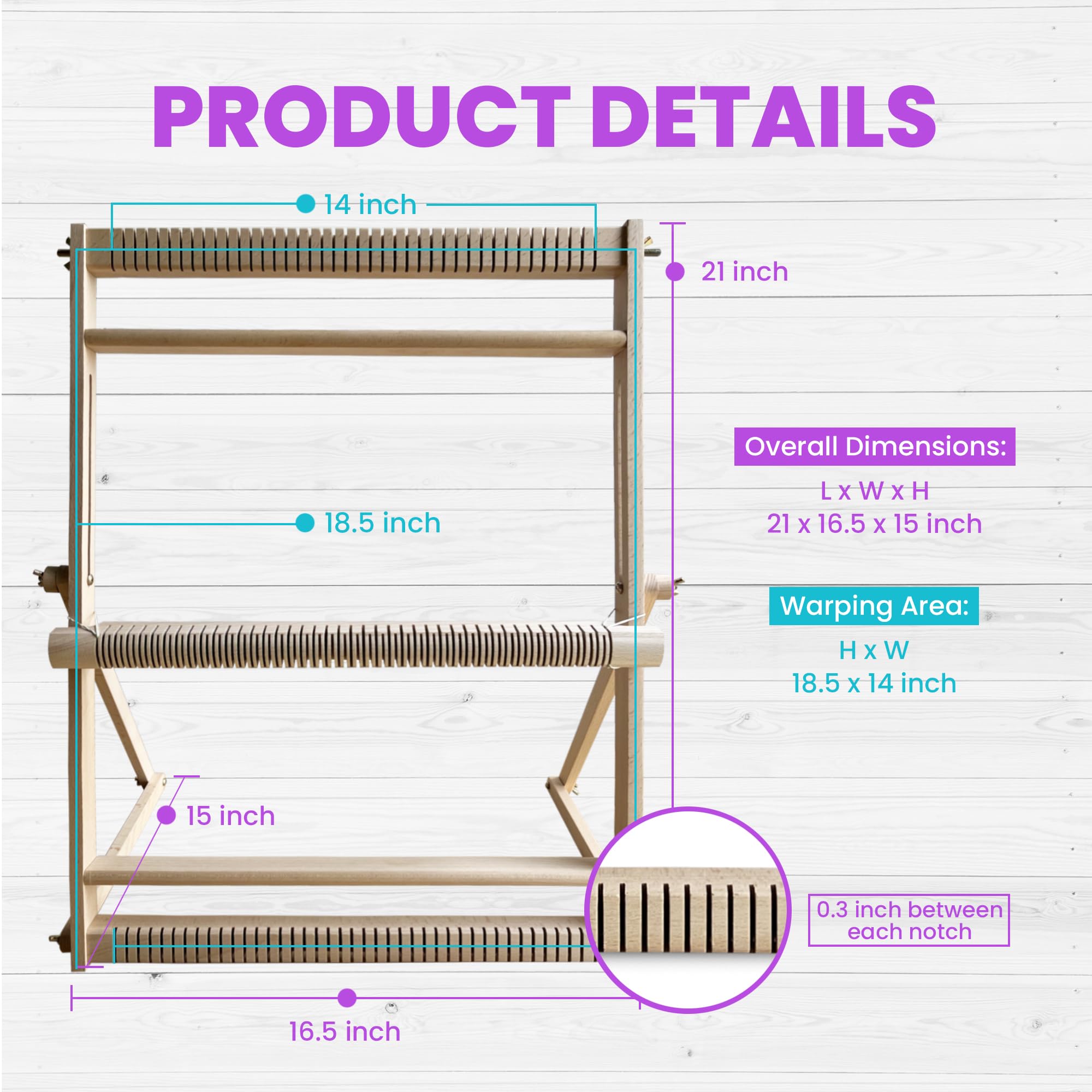 Olikraft Weaving Loom for Kids & Adults with Adjustable Stand - Wooden Loom. Weaving Kit. Telar. (Large)