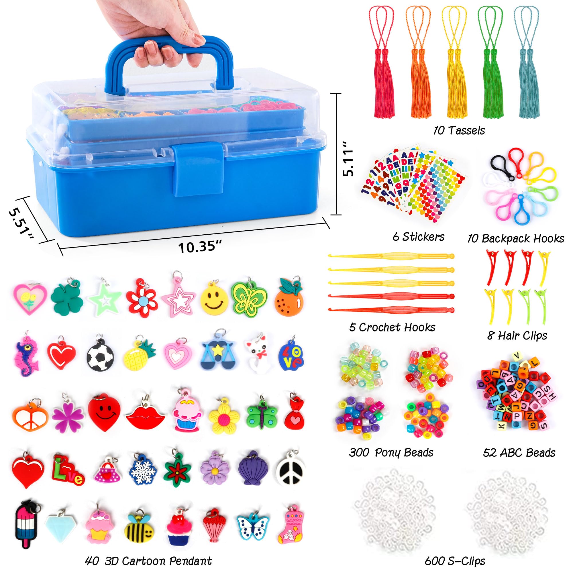 INSCRAFT 17500+ Rubber Loom Bands with 3 Layer Light Purple Container, 28 Colors, 600 S-Clips, 352 Beads, 40 Cartoon Pendant, Bracelet Making Refill Kit for Kids