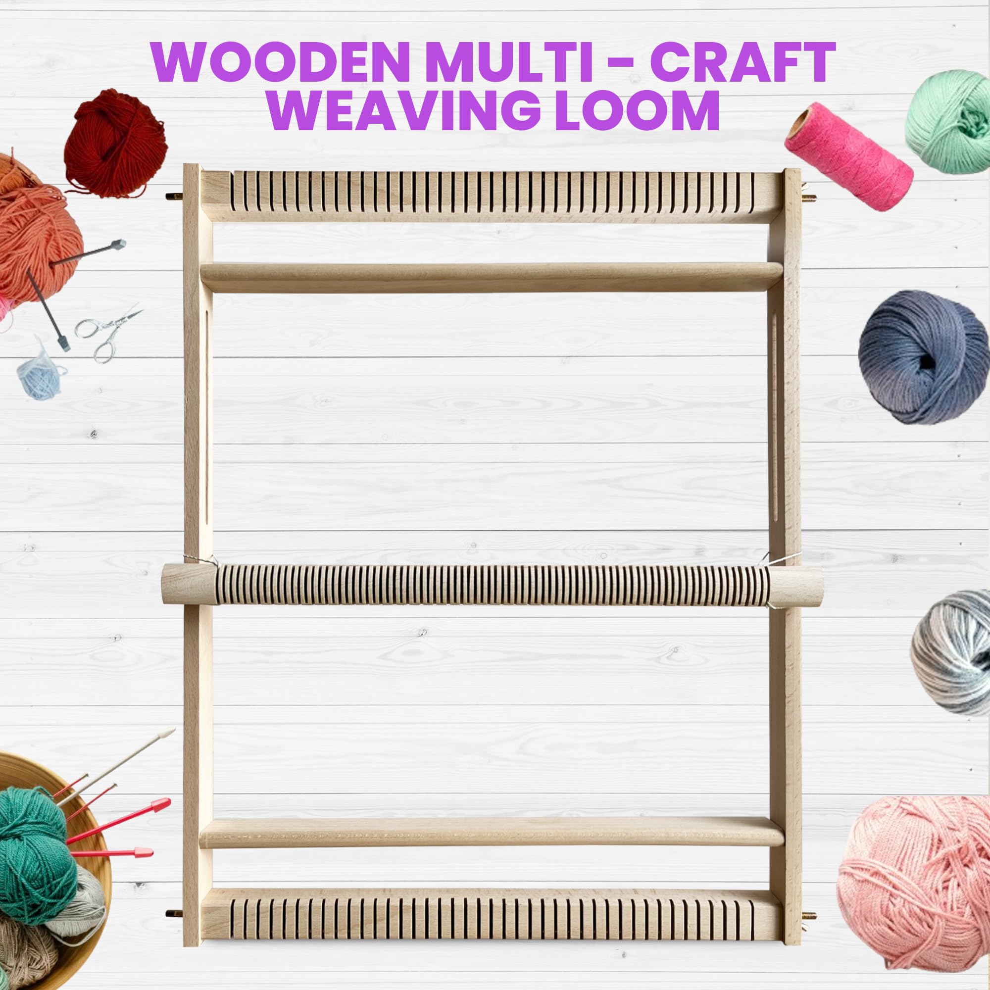 Olikraft Weaving Loom for Kids & Adults with Adjustable Stand - Wooden Loom. Weaving Kit. Telar. (Large)