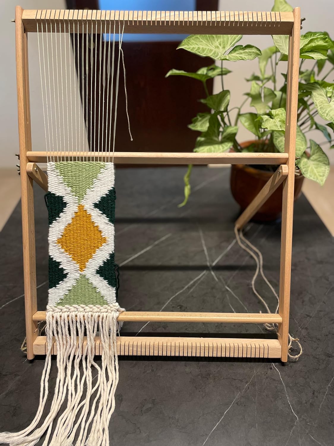 Fireside Crafts Solid Wood Table-top Weaving Loom, 25.2" H x 19.3" W Extra Large Frame, Solid Maple with Sturdy Metal fastenings, Comb, Shuttle, Hanging Rod, Weaving Loom for Aspiring hobbyists.