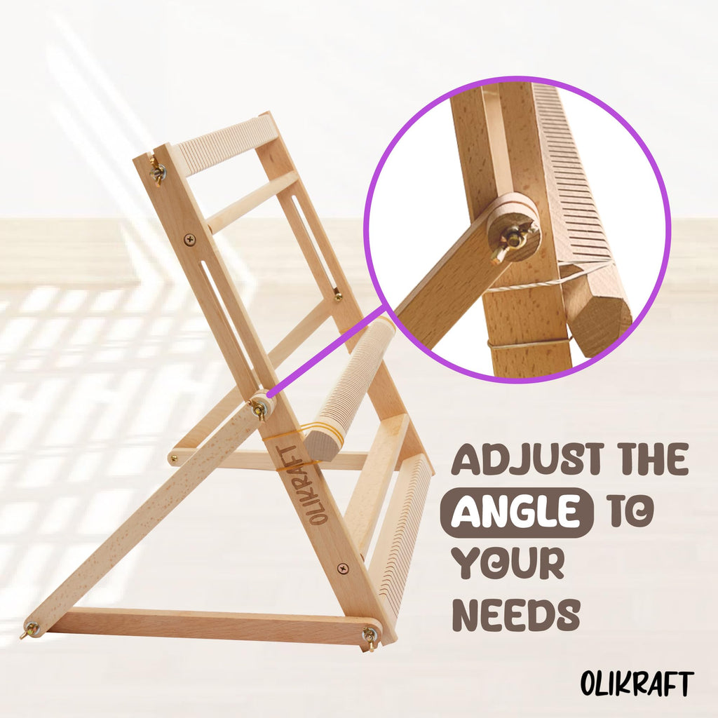 Olikraft Weaving Loom for Kids & Adults with Adjustable Stand - Wooden Loom. Weaving Kit. Telar. (Large)