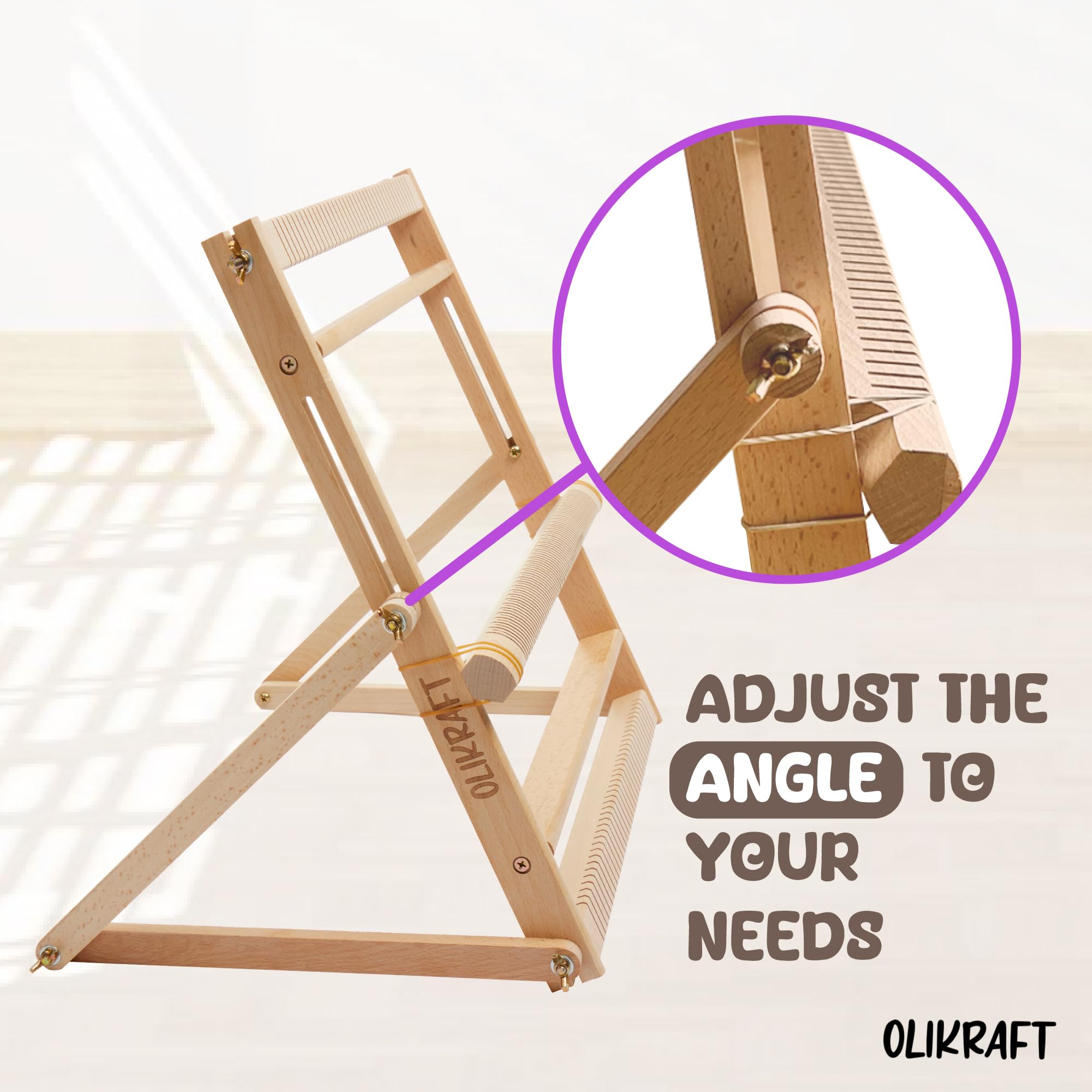 Olikraft Weaving Loom for Kids & Adults with Adjustable Stand - Wooden Loom. Weaving Kit. Telar. (Large)