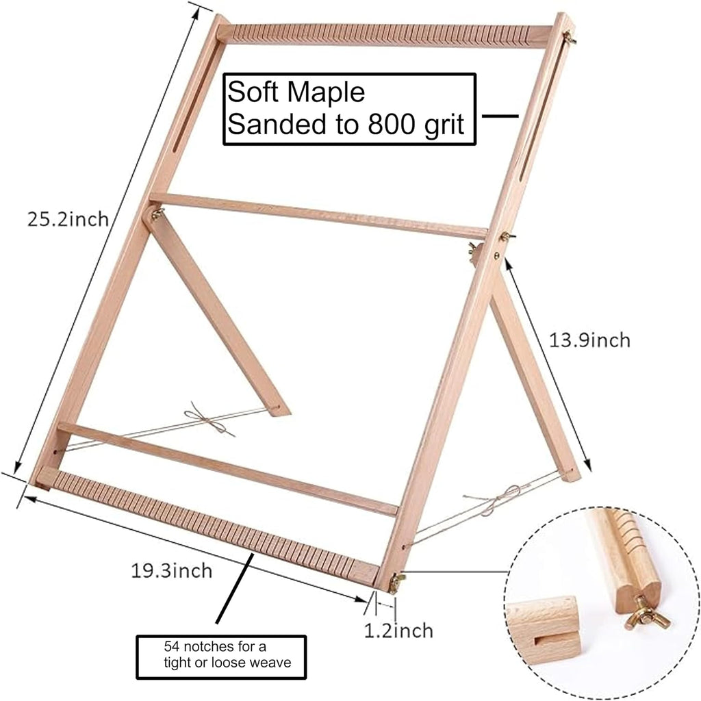 Fireside Crafts Solid Wood Table-top Weaving Loom, 25.2" H x 19.3" W Extra Large Frame, Solid Maple with Sturdy Metal fastenings, Comb, Shuttle, Hanging Rod, Weaving Loom for Aspiring hobbyists.