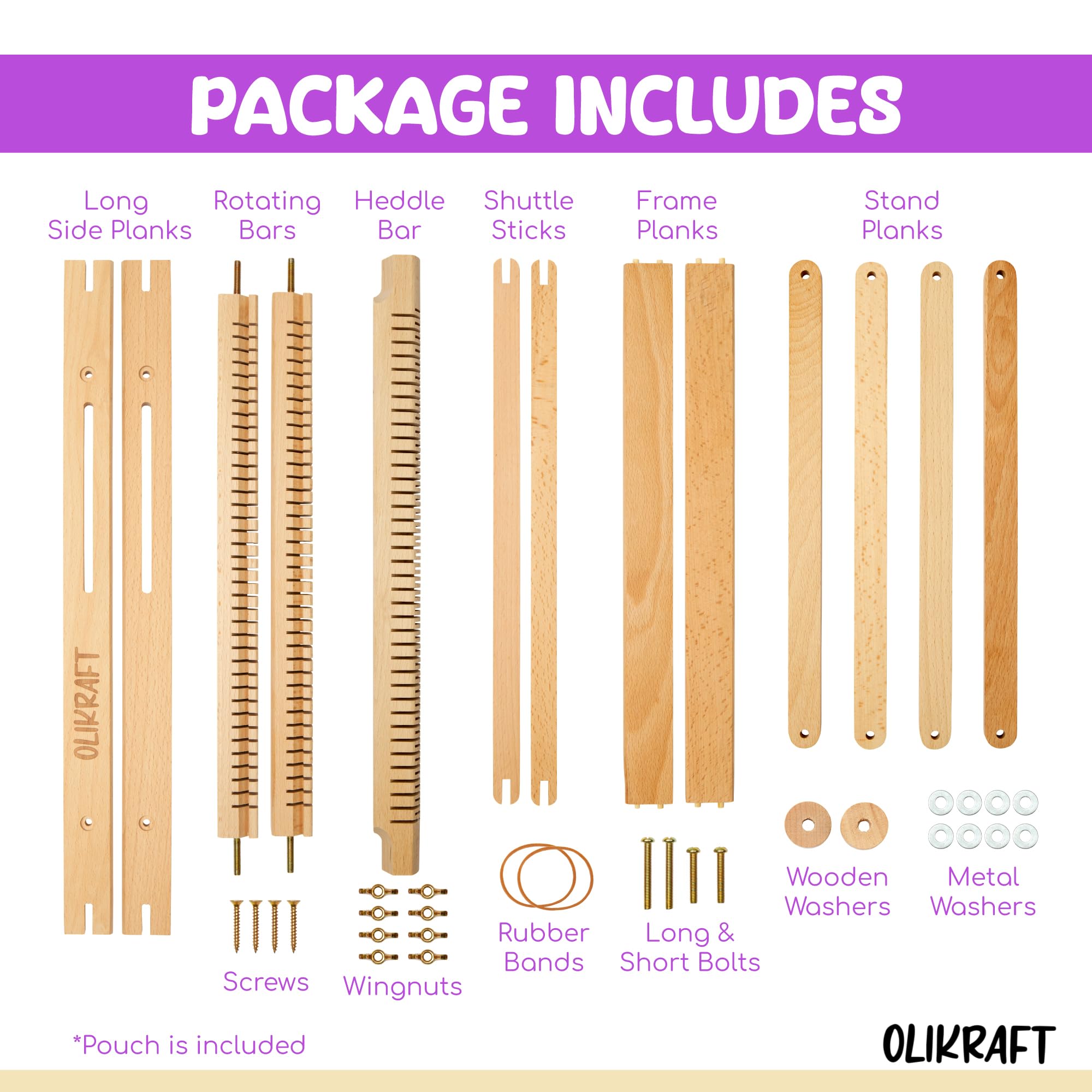 Olikraft Weaving Loom for Kids & Adults with Adjustable Stand - Wooden Loom. Weaving Kit. Telar. (Large)