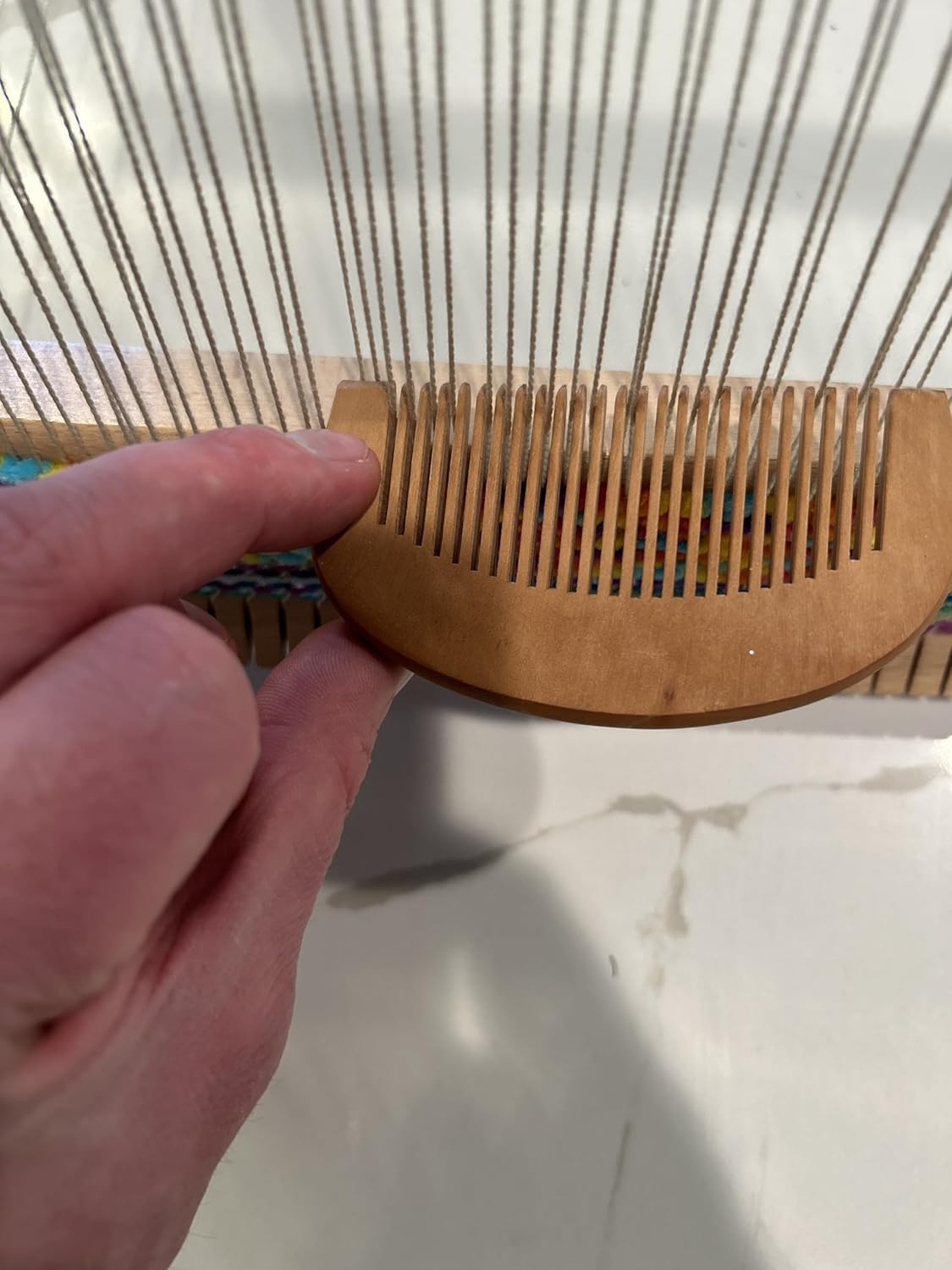 Fireside Crafts Solid Wood Table-top Weaving Loom, 25.2" H x 19.3" W Extra Large Frame, Solid Maple with Sturdy Metal fastenings, Comb, Shuttle, Hanging Rod, Weaving Loom for Aspiring hobbyists.